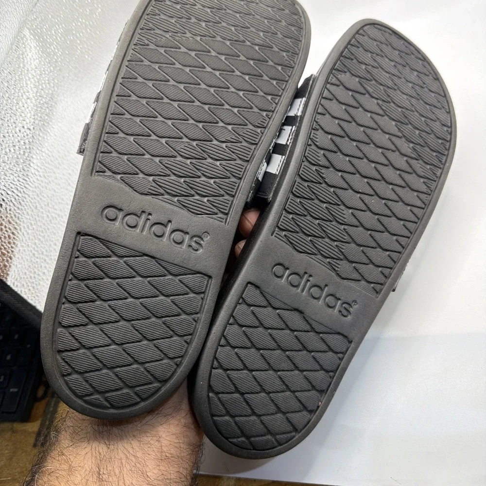 Adidas Adilette Comfort Slides - Black White Stripes - Men's 8/Women's 9